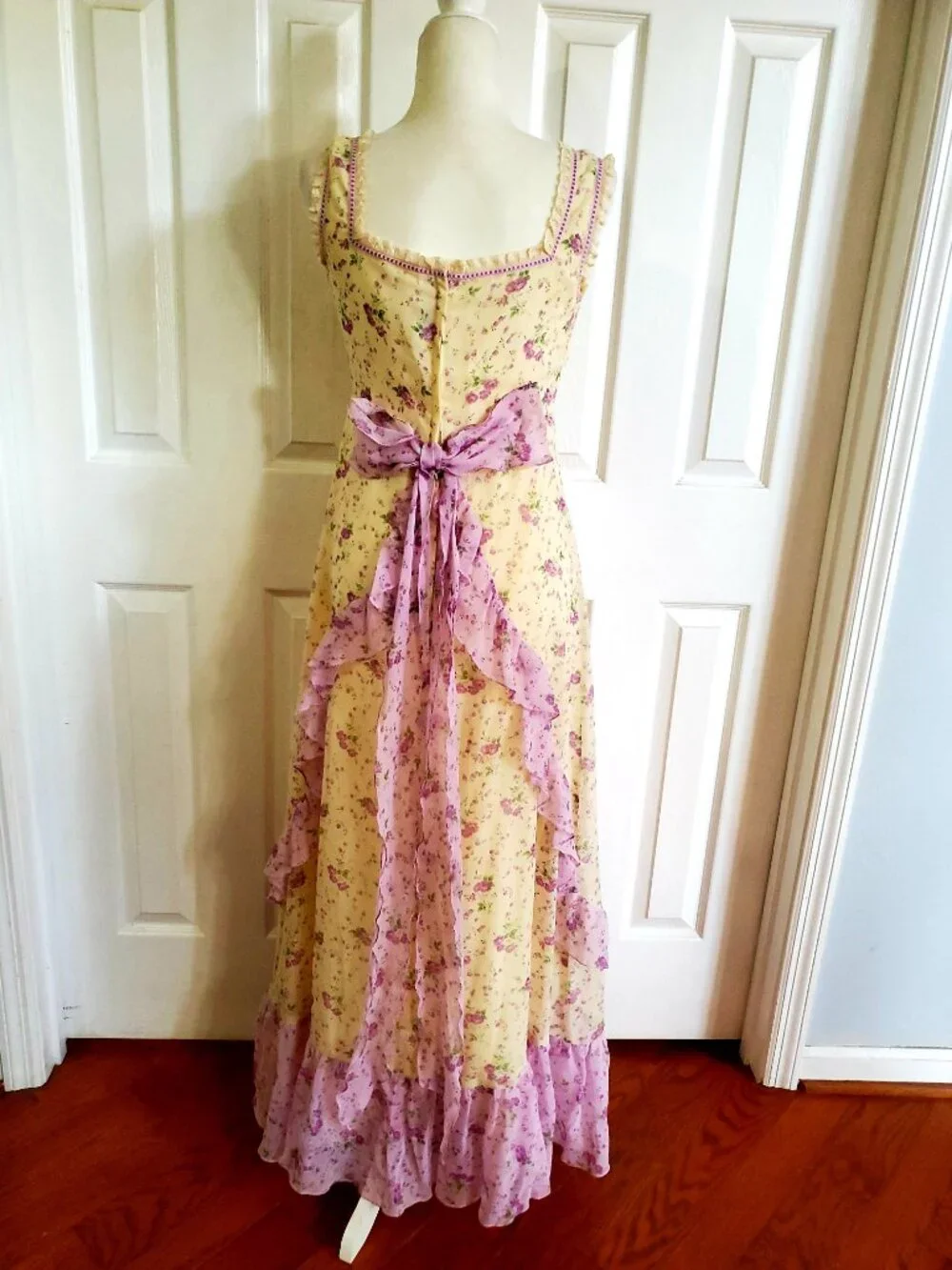 Vintage Floral Prairie Cottagecore Lace Coquette Maxi Dress Sabrina Ann 10